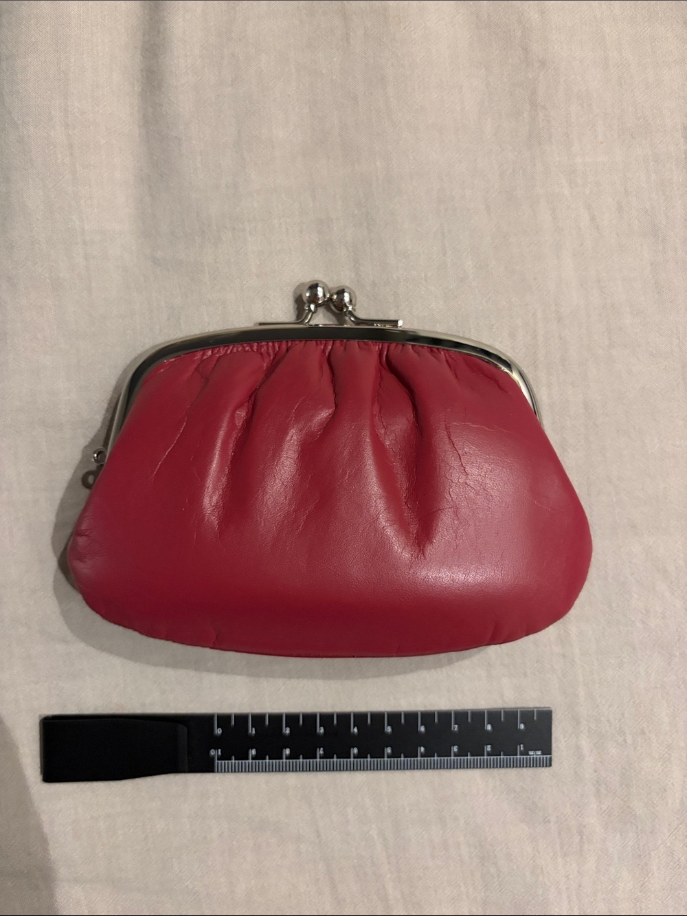 Matsunoya Classic Red Calf Leather Kiss-Lock Coin Purse (made in Japan)